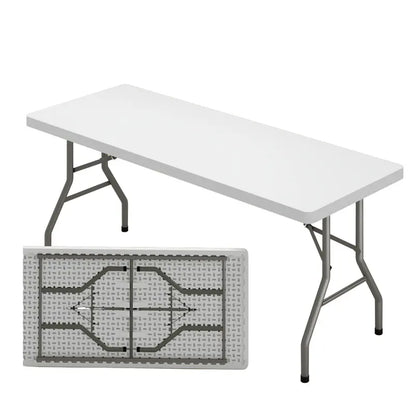 6FT White HDPE Folding Party Table – Portable Outdoor Event Table, Easy-Clean & Lightweight (Folds in Half)